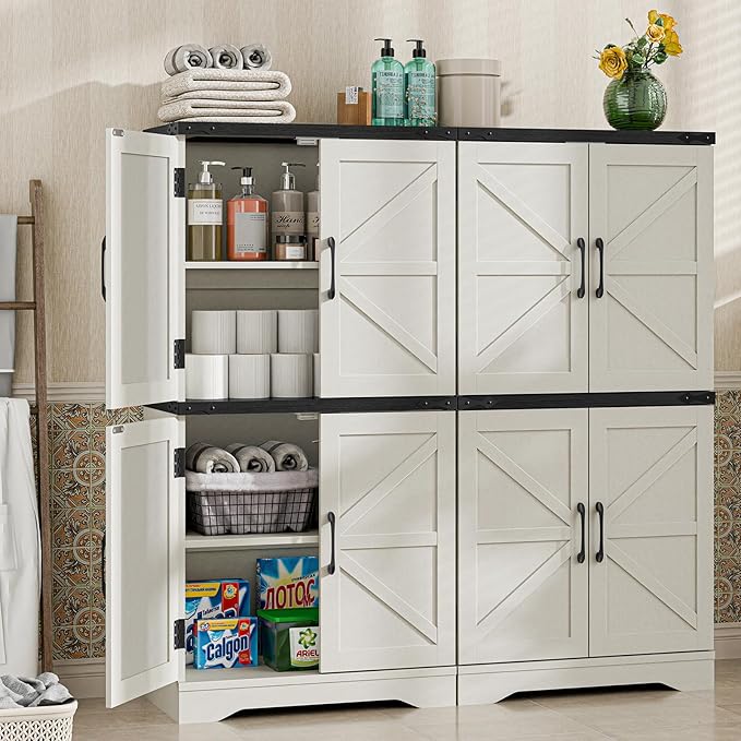 Farmhouse Floor Storage Cabinet with Adjustable Shelves, Rustic Style for Bathroom, Kitchen, Living Room