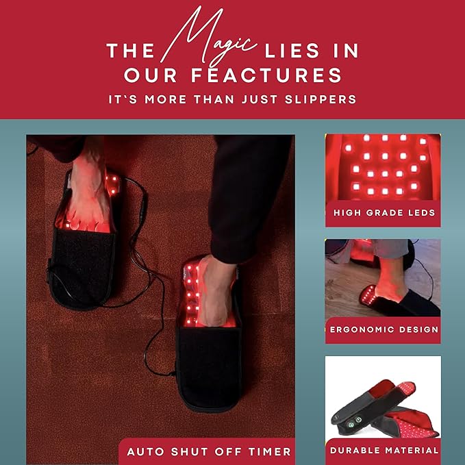 American Wellness Authority Red & Near-Infrared LED Foot Light Device – Dual-Wavelength Light Panel Slippers with Adjustable Heat, Indoor Home Use (2 Slippers)