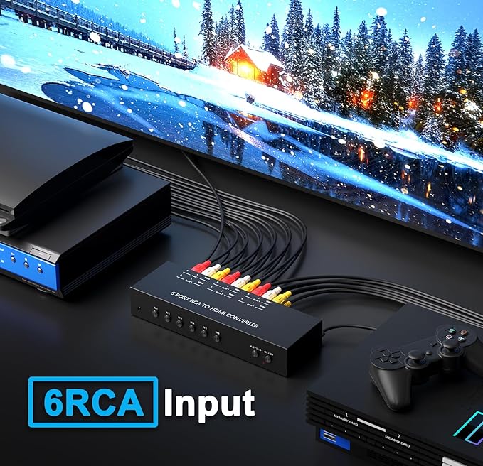 Dingsun 6Port AV to HDMI Converter, Will Convert Input Analog Aignals to a Digital Output Signal, Built-in 16:9/4:3 Adjustment, Perfect for Old Video Game Systems,PS,WII,Xbox,DVD,VHS(with Remote)