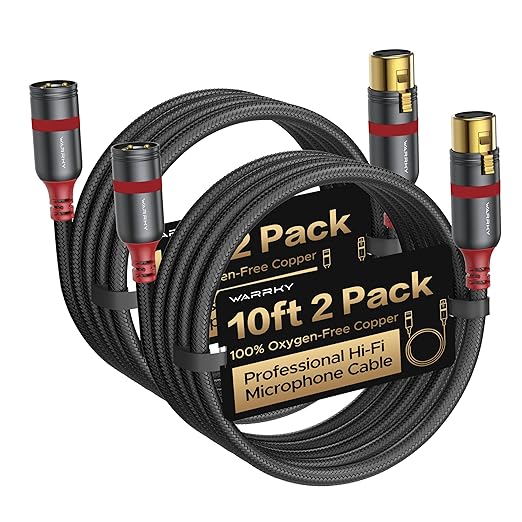 Warrky XLR Cables 10ft 2 Pack [Oxygen-Free Copper (OFC), Gold-Plated Connector] Balanced Microphone Cable Male to Female Professional Hi-Fi XLR Cable