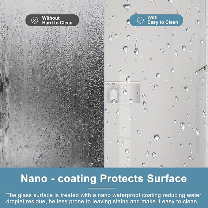 Bathbliss 36" W x 76" H Frameless Shower Glass Panel, 8mm Clear Tempered Glass, Fixed Walk-In Shower Screen, Brushed Gold Finish, Reversible Installation