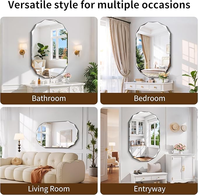 GLASHOM Frameless Bathroom Mirror, 30x48 inch Beveled Bathroom Mirror Wall Mounted, Modern Frameless Mirror for Bathroom, Living Room, Entryway Mirror Horizontal or Vertical