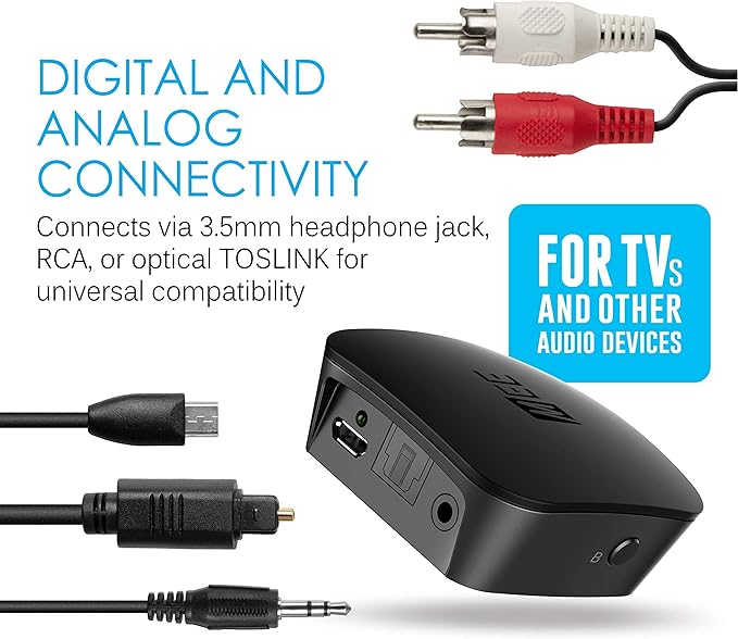 MEE audio Connect Bluetooth Audio Transmitter for up to 2 Wireless Headphones/Speakers, Bluetooth Streamer Adapter with AptX Low Latency for TV/PC/Airplane/Gym with 3.5mm/AUX/RCA/Optical Input