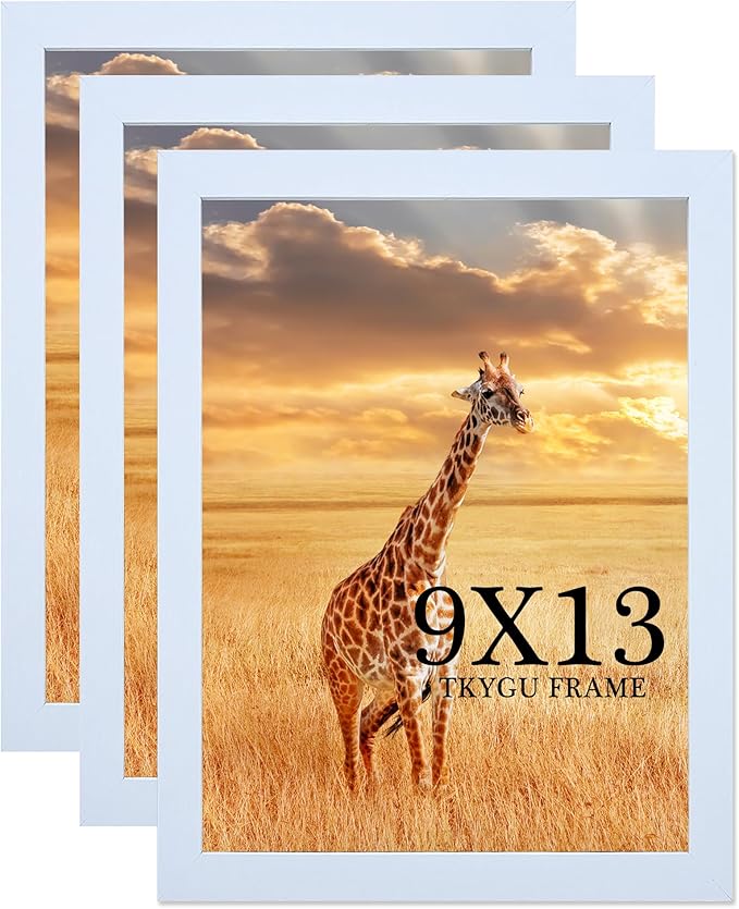 TKYGU 9 x 13 Picture Frame Set of 3, 13 x 9 white Wooden Frame Wall Gallery Poster Photo frame with Shatter Resistant Plexiglass,Horizontal and Vertical Formats for Wall Hanging, best gift