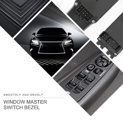 BASIKER Master Power Window Switch and Bezel Driver Side and Window Bezel Passenger Side Replacements for 2002-2010 Dodge Ram 1500 2500 3500, Black