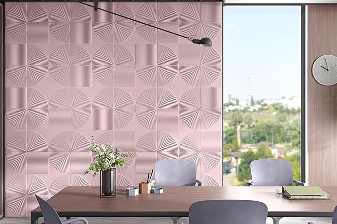 From Plain To Beautiful In Hours 9002 Arc Swell PVC 12 in x 12 in Peel and Stick Wall Panels (Covers / 10 sq.ft), Dawn Pink, 10 Piece