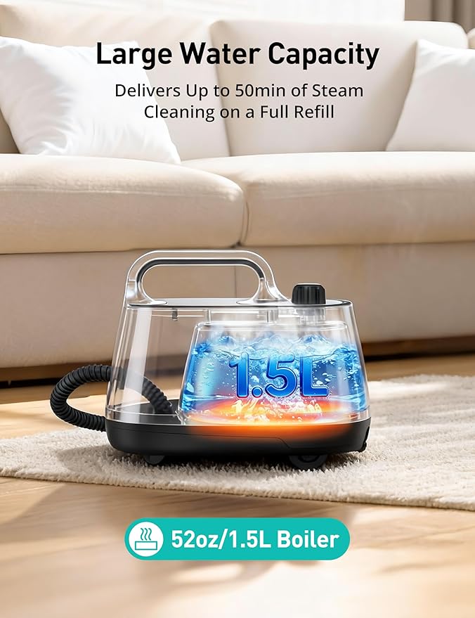 Aspiron Steam Cleaner, 293°F 58 PSI Powerful Multipurpose Handheld Steam Mop for Home Use, 21 Attachments, 50Oz Capacity, Heavy Duty Steamer for Carpets, Floors, Cars, Tiles, Crack Cleaning, Blue