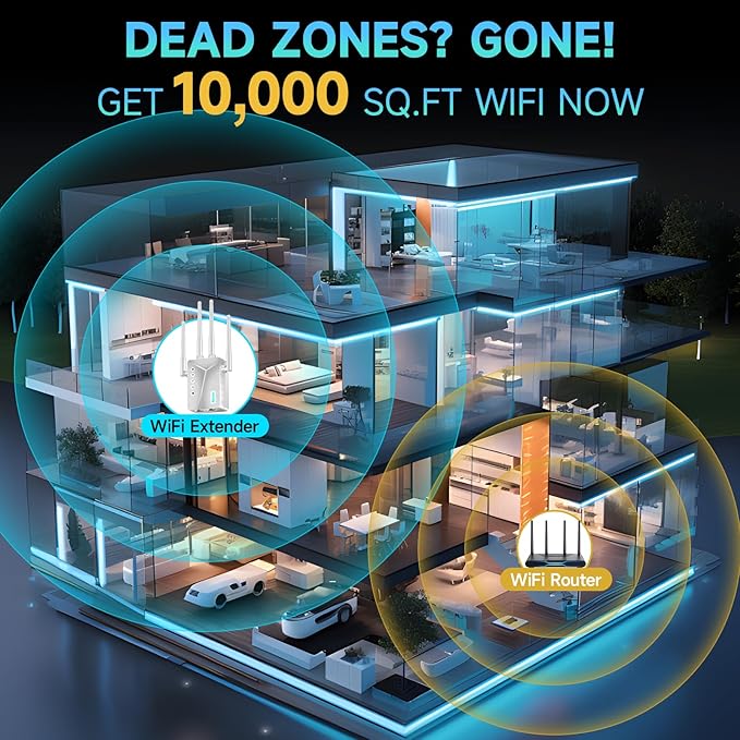 WiFi Extender, 2026 Strongest WiFi Extender Signal Booster, Whole Home Internet Repeater Covers up to 15,000 sq.ft and 50 Devices, Easy Setup | Banish WiFi Dead Zones