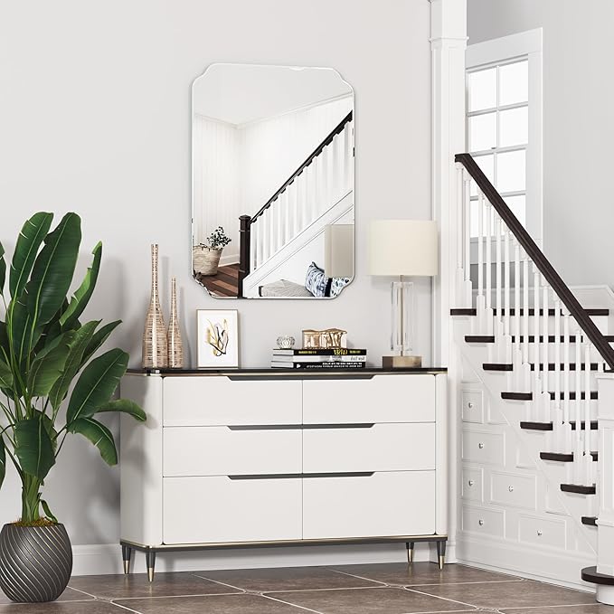 Bathroom Mirrors for Over Sink, Frameless Mirrors for Wall, 24x32 Inch Beveled Bathroom Mirror, Bathroom Vanity Mirror for Bedroom Living Room Entryway Home Decor