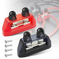 RED WOLF 2PCs 3/8" M10 Small Dual Stud Bus Bar 12-48 V Power Distribution Block Holder 150A DC MAX, Battery Terminal Junction Dual Power Stud Busbar for Car Marine Boat Red & Black Set w/Screws