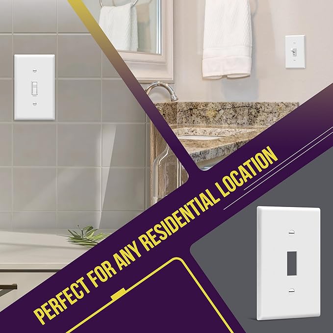 ENERLITES Toggle Light Switch Wall Plate, Gloss Finish, Size 1-Gang 4.50" x 2.76", Unbreakable Polycarbonate Thermoplastic, 8811-W, White