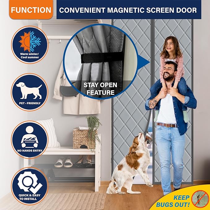 Magnetic Thermal Insulated Door Curtain, Fits Door Size 38" x 82",Durable Oxford Cloth&Thicken Polyester Fiber Fill, Efficient Temperature Control, Durable Construction, Soundproof and Windproof