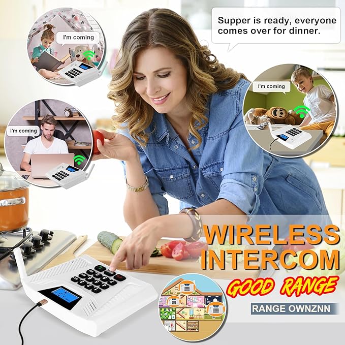 Intercoms Wireless for Home, Full Duplex Hands-Free Intercom, 5300ft Long Range Intercom System, Group Call and Auto Answer, 2 Code 9 Channel for House Office Hospital (2 Pack)