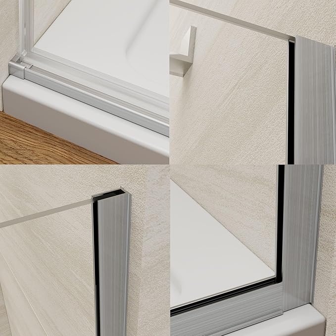Pivot Swing Shower Door, Adjustable Width 58.9-60" W x 74" H Semi-Frameless Shower Glass Door with 5/16 in Clear SGCC Middle Frosted Tempered Glass with Nano Easy-Clean Coating (Brushed Silver)