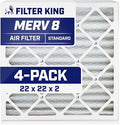 Filter King 22x22x2 Air Filter | 4-PACK | MERV 8 HVAC Pleated A/C Furnace Filters | MADE IN USA | Actual Size: 22 x 22 x 1.75"
