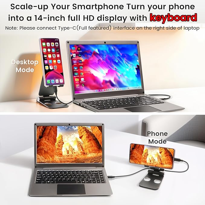 GrowCube Portable Monitor with Keyboard,14inch 1080P FHD Lapdock Compatible with Mini PC/Phone/PC/Game Console,CrowView Note with RPi5 & Jetson Adapters(Full Feature TypeC & HDMI Cable Included)