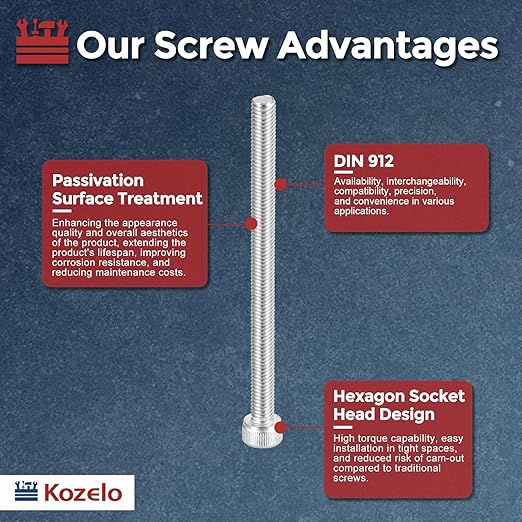 Kozelo 20pcs Socket Head Cap Screws - [M5-0.8 x 65mm] 304 Stainless Steel Allen Socket Drive for Electrical Motor 3D Printing Fan Engine Replacement Use, Silver