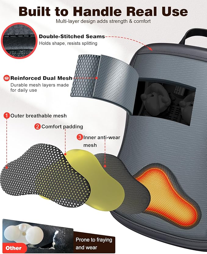 JZBRAIN Shiatsu Back Massager with Heat : Up and Down Rolling Massage - Electric Back Massager for Pain Relief Deep Tissue - Heated Lower Back Massager for Office, Home, Car Use