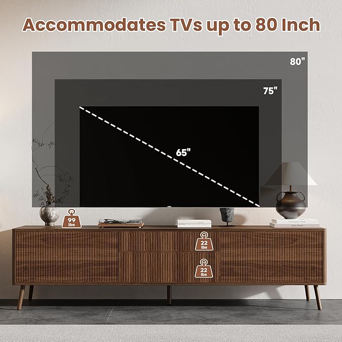 Merax Mid Century 70" TV Stand, Modern Entertainment Center for TVs up to 80", Media Console with Storage, 2 Cabinets & 2 Drawers for Living Room, Office