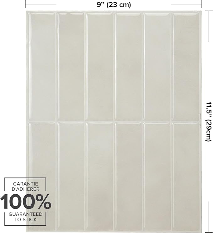 SMART TILES Peel and Stick Backsplash - 5 Sheets of 11.43" x 9" - 3D Adhesive Peel and Stick Tile Backsplash for Kitchen, Bathroom, Wall Tile