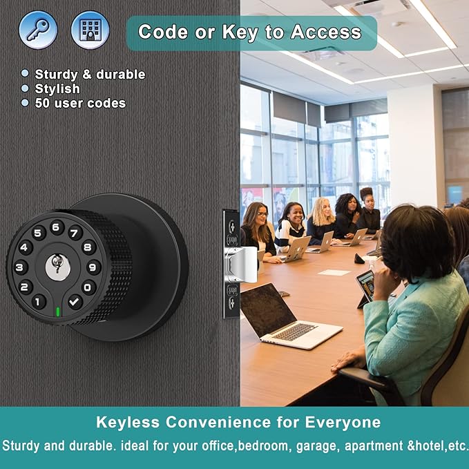 BOTHSTAR Keypad Door Knob with Key,Keyless Entry Door Lock, Code Locks Door Knob, Auto Lock,50 User Code,Easy to Install,for Home,Office,Bedroom,Garage,No Deadbolt