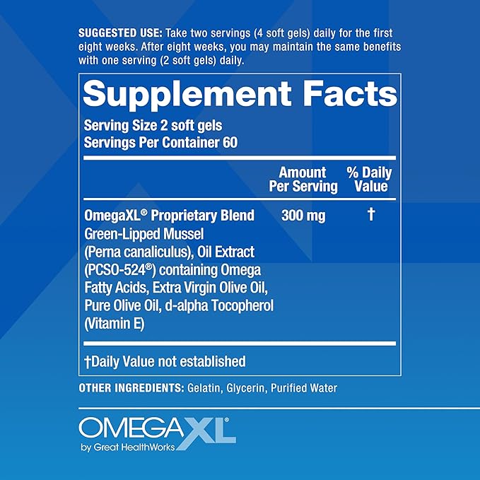 OmegaXL Joint Support Supplement, for Relief - Natural Muscle Support, Green Lipped Mussel Oil, Soft Gel Pills, Drug-Free, 60 Count