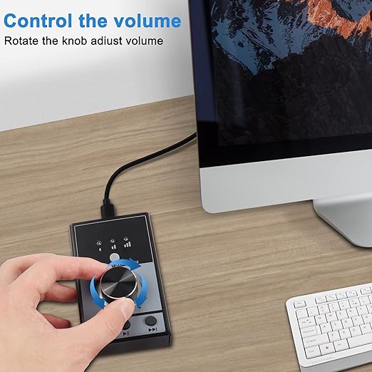 XMSJSIY USB Volume Knob Controller Multimedia Computer Sound Controller with Play/Pause/Back/Forward Function,One-Click Mute for Phone PC Speaker Audio Adjustment