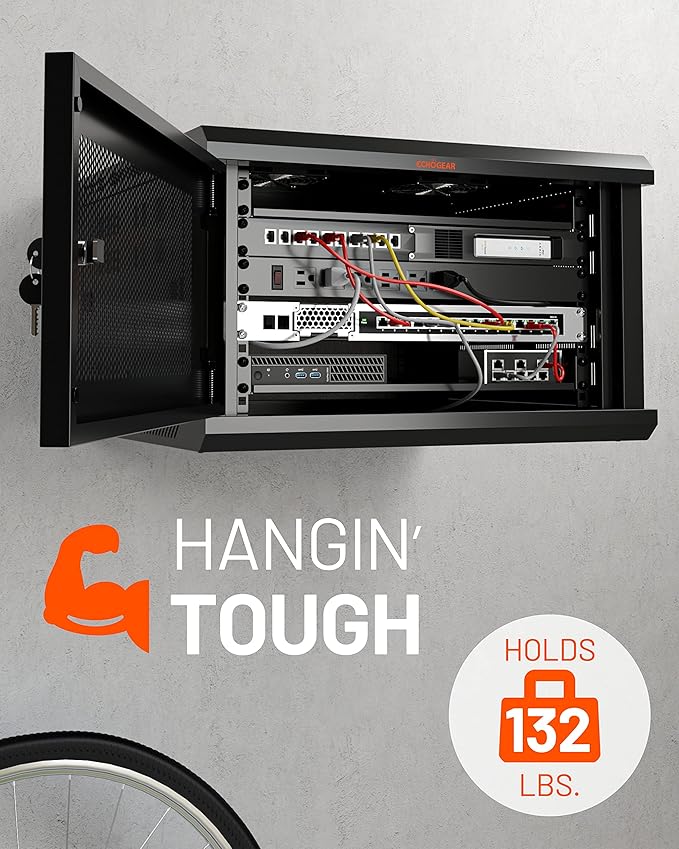 ECHOGEAR 6U Network Rack - Enclosed Wall Mount Rack Kit Includes 2X 1U Shelves, Pre-Mounted Fan, Lockable Door & Hardware - 600mm Depth Fits All Your AV Gear