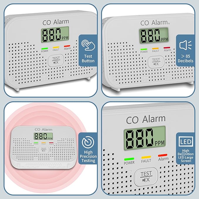 Carbon Monoxide Detector Powered by AA Battery (not Included),CO Monitoring Alarm with LCD Display Screen, Used for Home Basement Kitchen, Hotel Garage, Bedroom, Living Room Voice Alarm 1 Pack