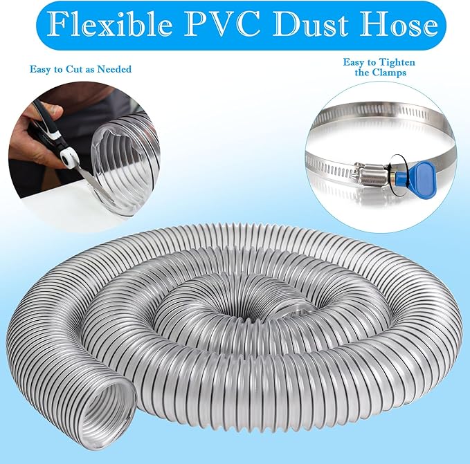 2-1/2"x10'PVC Dust Collection Hose,2-1/2"Dust Collector Hose for Woodworking,Workshops,Wood Shop Dust Collection System,2.5Inch PVC Clear Flexible Hose for Extract Dust Debris Fume w/Carbon Steel Wire