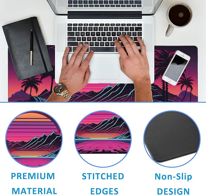 EOBKLAX Mouse Pad,Retro Sunset Desk Mat for Desktop,Desk Pad with Non-Slip Base and Stitched Edge,Extended Mousepad for Office and Home 35.4X15.7 Inch