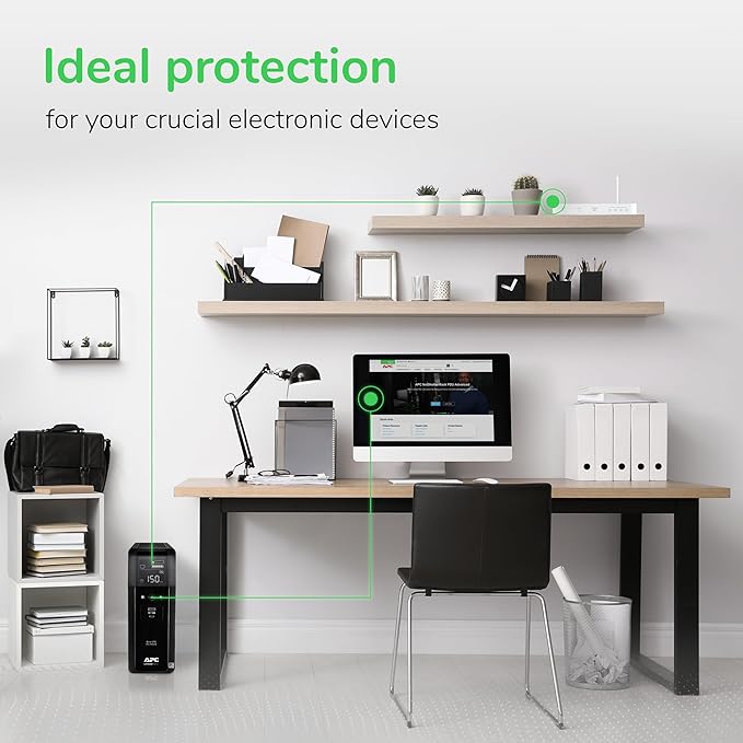 APC UPS 1500VA Sinewave UPS Battery Backup, BR1500MS2 Backup Battery Power Supply, AVR, 10 Outlets, (2) USB Charger Ports