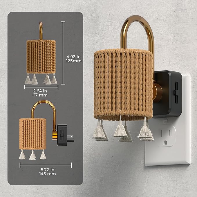L LOHAS LED Night Lights Plug into Wall, 2 Pack Boho Fabric Cylinder Night Light with Tassel, Dusk to Dawn Sensor, 0-100LM Dimmable Night Lights, Vintage Nightlight for Bedroom, Living Room, Hallway