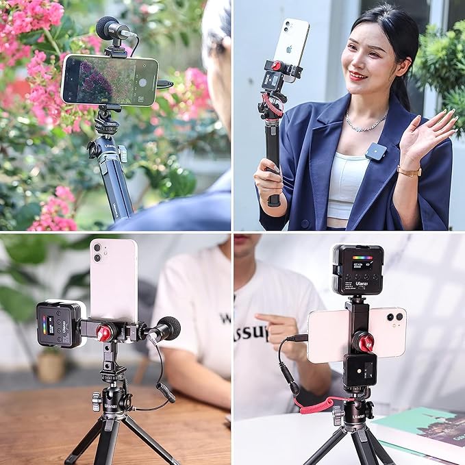 Metal Phone Tripod Mount 3 Cold Shoes & Arca Port, 360° Smartphone Tripod Adapter for iPhone 17 16 15 Cell Phone Stand Holder for Desktop Video Live Streaming Vlogging Rig