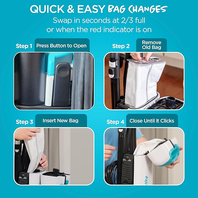 Simplicity Vacuums S26HC-6 HEPA Vacuum Bags with HEPA Media for S26 Premium Allergy Upright Vacuum Cleaner, Charcoal-infused, Drop-in Bag, Sealed HEPA System