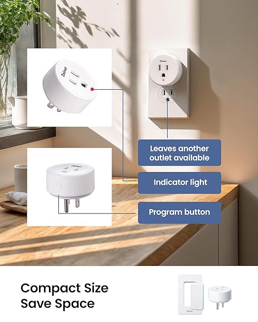 Zoiinet Remote Control Outlet Plug with 2 Switches, Buckle Design & Removable Wireless Light Switch, No Wiring Needed, 300 ft, 15A/1500W, Programmable, for Household Appliances