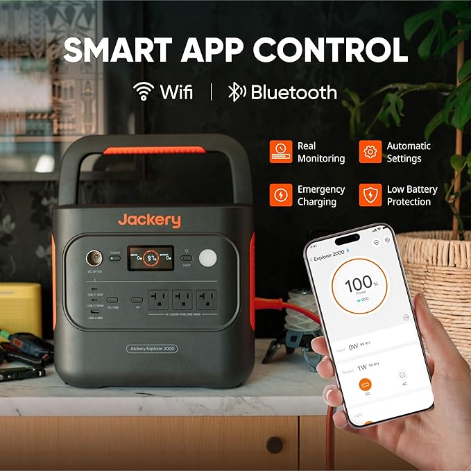 Jackery Solar Generator 2000 v2 with 4x100W Light and Protective Bag, 2042Wh/2200W LFP Portable Power Station, 20ms UPS Home Backup, USB-C PD 100W Fast Charging for Power Outages, Emergencies, Camping