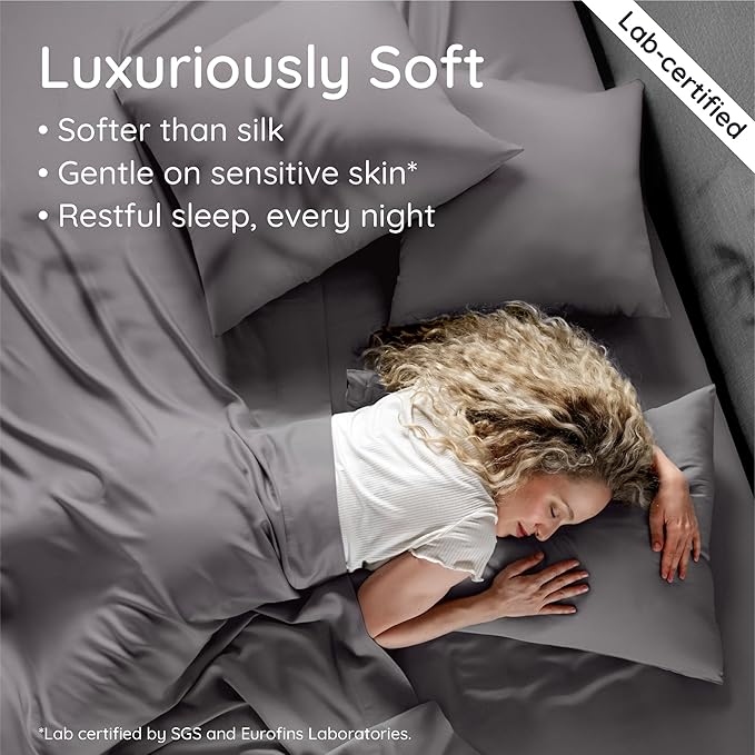 Bambaw 4pcs Full Size Sheet Set - 100% Viscose Derived from Bamboo - Cooling, Soft, Modern - Dark Gray