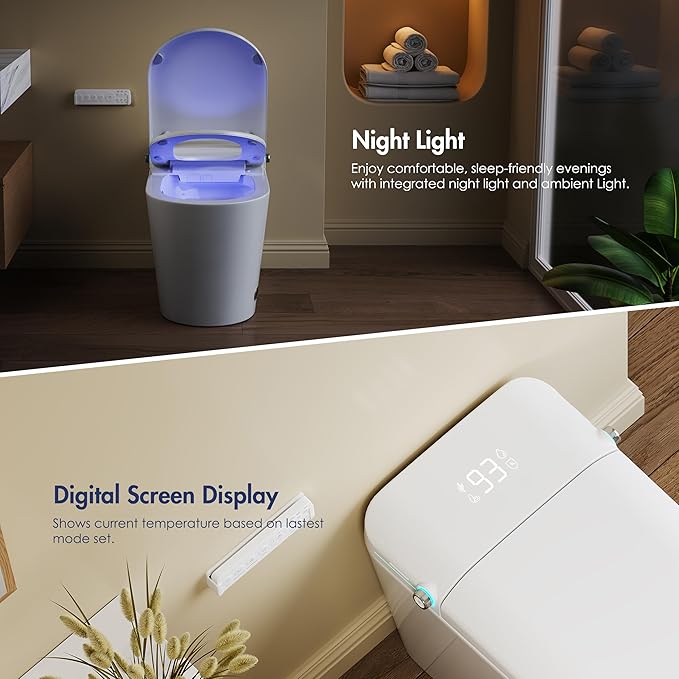 Eridanus Smart Toilet with Bidet Built in, One Piece Bidet Toilet for Bathrooms, Auto Open/Close with Digital Display, Foot Sensor Flush, Warm Water Wash & Dryer, Elongated Heated Seat, White