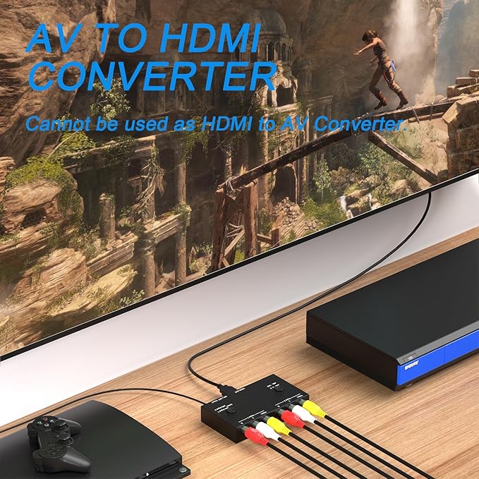 Arector 2 AV to HDMI Converter, 1080P/720P 2 Port RCA Composite CVBS AV Switch to HDMI Converter Adapter Support 4:3/16:9 Switching, for TV PC PS2 PS3 N64 NGC SNES WII VHS VCR Camera DVD-Black