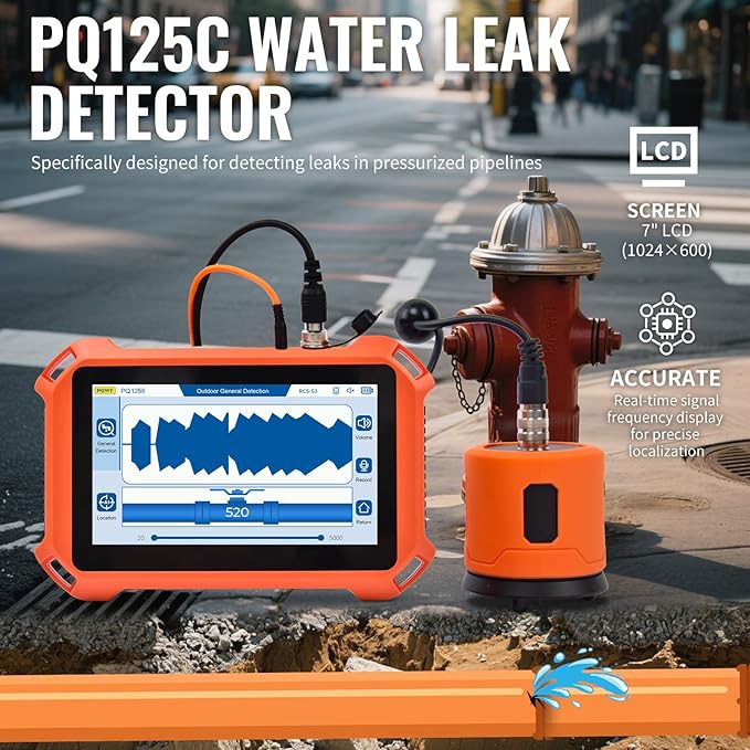 PQWT Underground Water Leak Detectors for Home and Outdoor PQ125C Wall Pipe Water Leakage Detection with Touchscreen Earphone and Carrying Case Multi Sensor Acoustic Pipeline Sound Intensifier