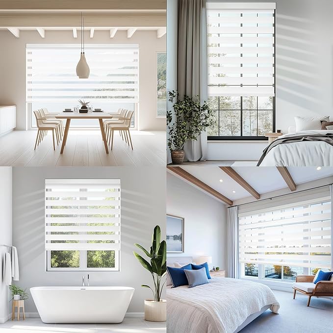 COOLWINDS Motorized Zebra Blinds for Windows Cordless Electric Curtains with Remote Control Blackout Shades Custom Smart Blinds Compatible with Alexa Google Home(Blackout White,W20 X 72in)