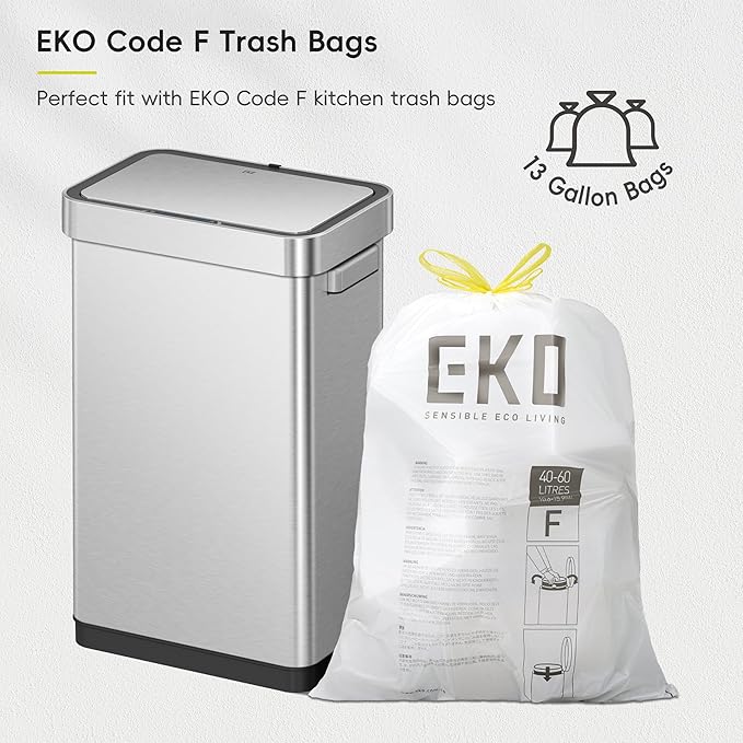 EKO Deluxe Mirage-T 50 Liter / 13.2 Gallon Touchless Rectangular Motion Sensor Trash Can, Matte Stainless Steel Finish