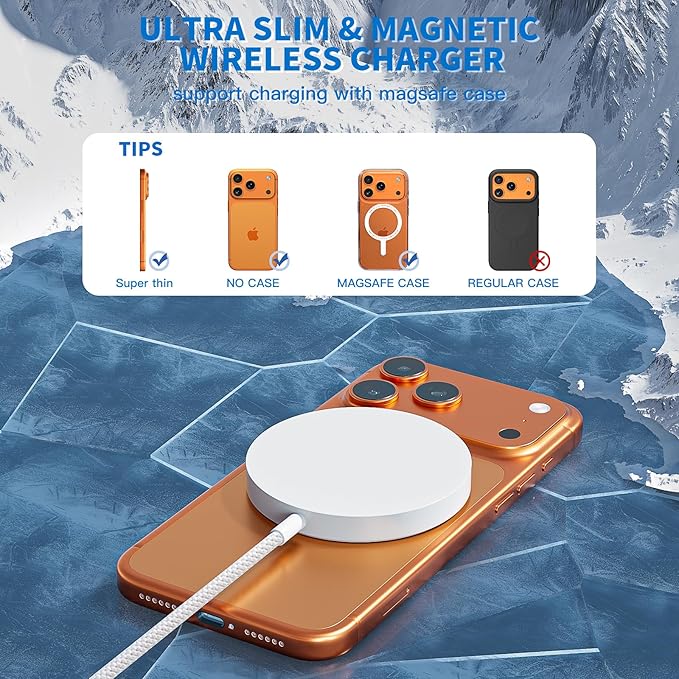 [Apple Qi2.2 Certified]Magnetic Wireless Charger, 10FT 25W iPhone Magsafe Charger Fast Phone Charging Pad Wireless Magnetic Braid Cable Charge for iPhone 17/17 Pro/17 Pro Max/Air/16 ProMax/15/14/13/12