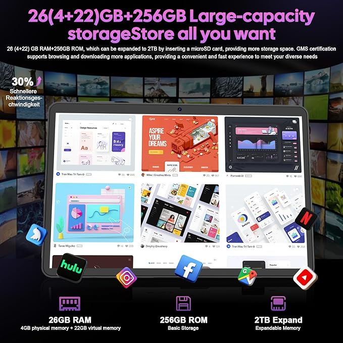 VisuPad 2026 Android 15 Tablet with Keyboard, 26GB+256GB+2TB Expand, 10 Inch 2 in 1 Tablet with Gemini AI, 8000mAh, 2.4G/5G WiFi, BT5.0, Widevine L1, Tablets Pc with Case, Mouse, Stylus (Silver Case)