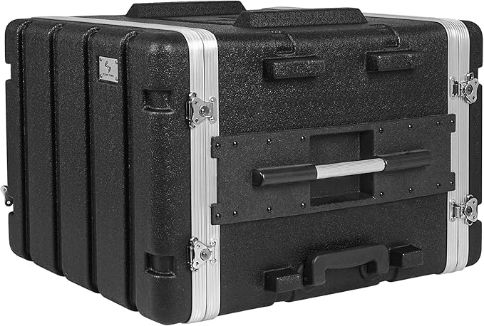 Sound Town Lightweight 8U PA DJ Rack/Road Case with 7U Rack Space, ABS Construction, 19” Depth, Retractable Handle, Wheels and Heavy-Duty Latches (STRC-A8UT)