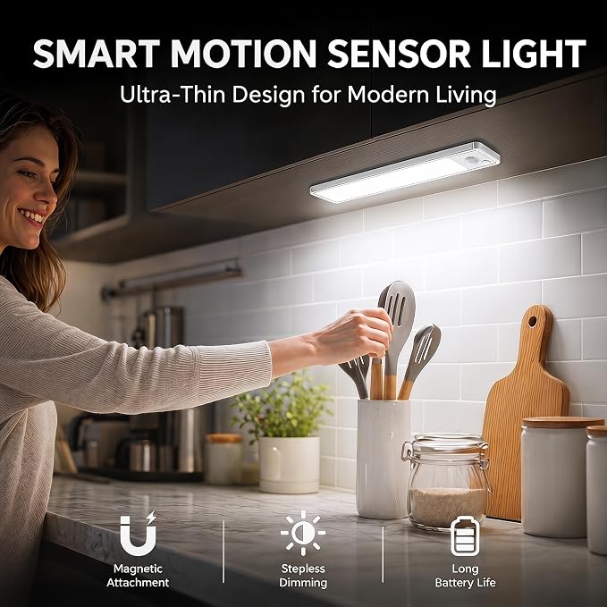 Under Cabinet Rechargeable Lighting: 8 Inch Motion Sensor Dimmable Lights Indoor - Image 2