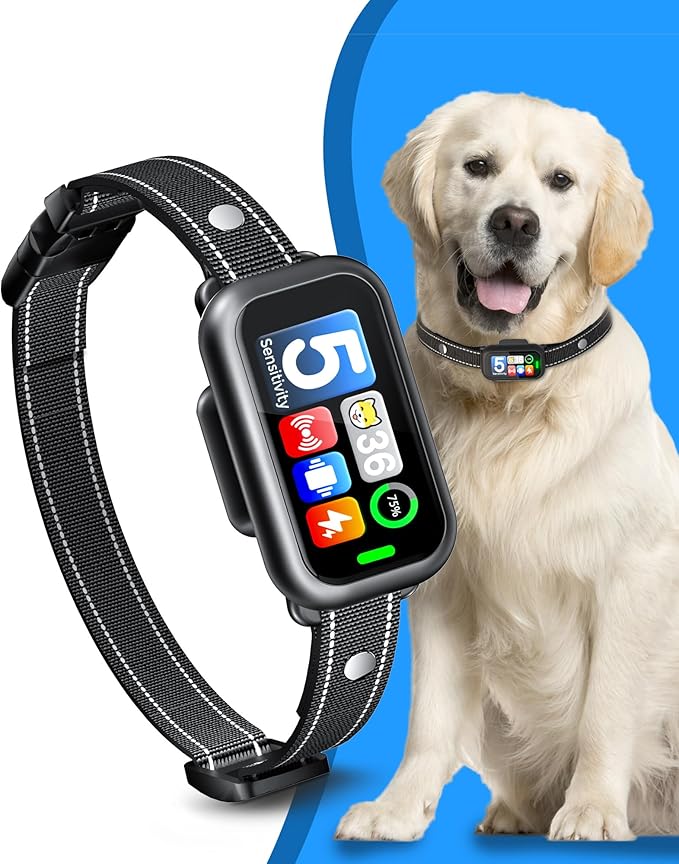 Dog Bark Collar 1-Second Quick Bark Stopping, Smart Humane Training Collar with Beep Vibration & Shock, Rechargeable Ultra-Light, IP67 Waterproof, 5 Adjustable Sensitivity for Small/Medium/Large Dogs