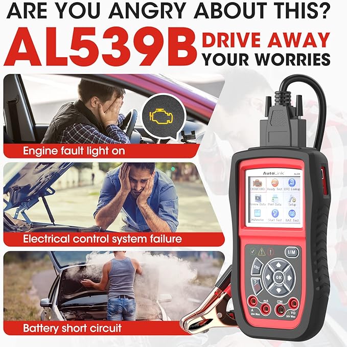 Autel AL539B OBD2 Scanner, 3-in-1 Code Reader Battery Tester Avometer for 12 Volts Batteries, Full OBDII Diagnosis and Circuit Starting & Charging Systems Test, All Enhanced Ver. of AL519 AL539