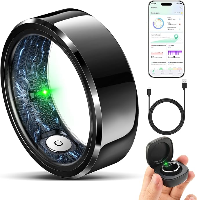 RIFESI Smart Ring for Women Men, Fashion Minimalist Fitness Ring & Sleep Tracker Ring with Heart Rate, Blood Pressure,5ATM Waterproof Health Ring,Gifts for Women Men Gift,No Subscription (10,Black)